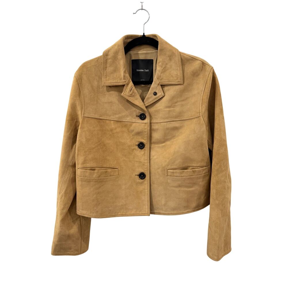 Massimo Dutti Women’s Tan Goat Leather Suede Jacket Size S Cropped